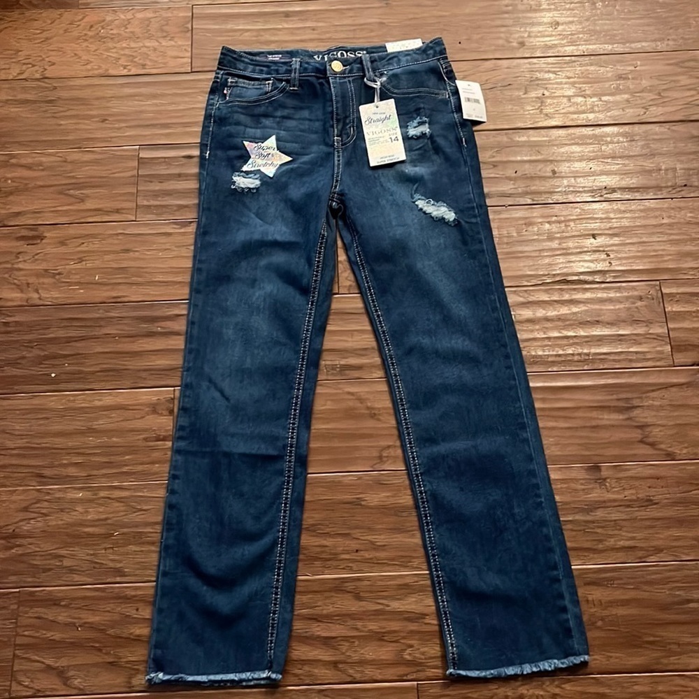 Vigoss Girl’s Distressed Straight Leg Jeans Size 14
